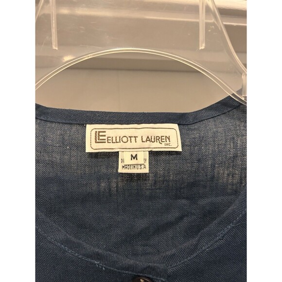New Elliot Lauren Linen Button down Long sleeve Top Blue Size Medium Vintage - Picture 2 of 5
